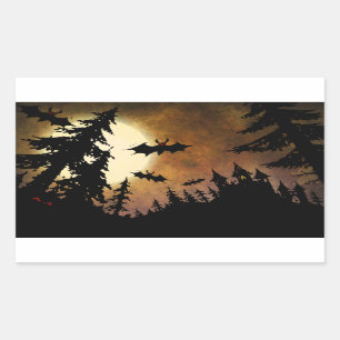 Sticker Rectangulaire Battes, château et lune de Halloween
