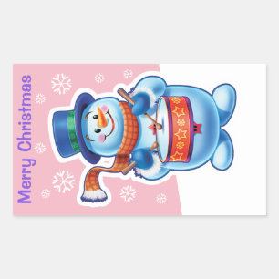 Sticker Rectangulaire Batteur rose de bonhomme de neige d'autocollant de