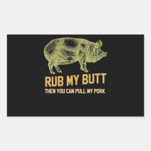 Sticker Rectangulaire BBQ BBQ Grill Pig Funny Pork Id Fumée qui rôti