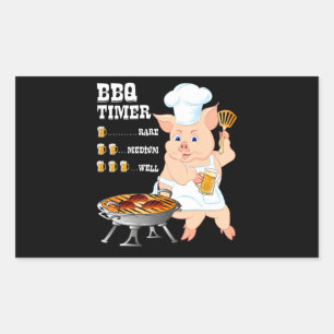 Sticker Rectangulaire BBQ   BBQ Timer Pig Grill Barbecue Beer Lover Men
