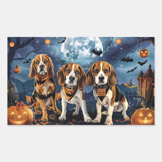 Sticker Rectangulaire Beagle Halloween Éffrayant (Devant)