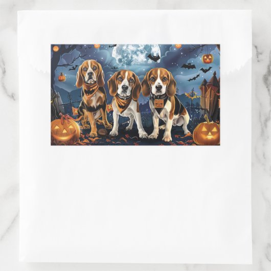 Sticker Rectangulaire Beagle Halloween Éffrayant (Sac)