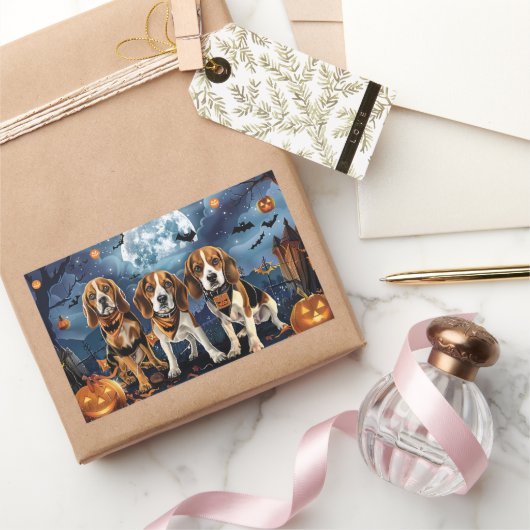 Sticker Rectangulaire Beagle Halloween Épouvantable (Cadeaux)