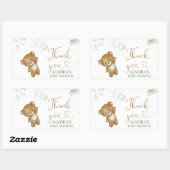 Sticker Rectangulaire Bear Balloon vert Baby shower Merci (Feuille)