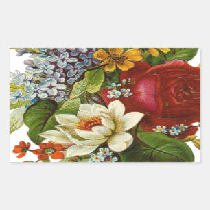 Sticker Rectangulaire Beau bouquet romantique d'été avec le rose rouge
