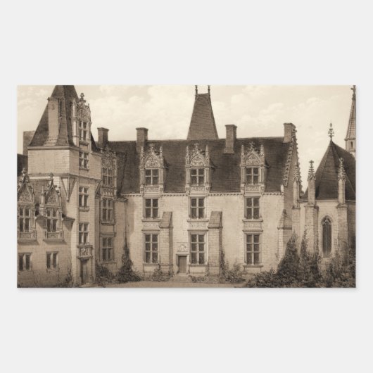 Sticker Rectangulaire Beau Château français à Sepia Tones (Devant)