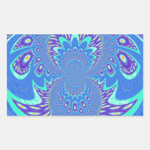Sticker Rectangulaire Beau Cyan bleu moderne batik Kaleidoscope Art