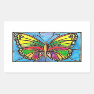 Sticker Rectangulaire Beau Papillon en verre teint Aquarelle Art!
