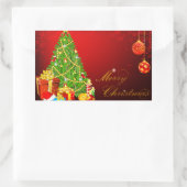 Sticker Rectangulaire Beau sapin de Noël, Boules rouges et dorées (Sac)