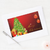 Sticker Rectangulaire Beau sapin de Noël, Boules rouges et dorées (Enveloppe)