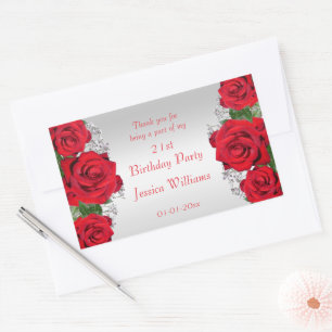 Sticker Rectangulaire Beau x Roses Rouges Romantiques Anniversaire