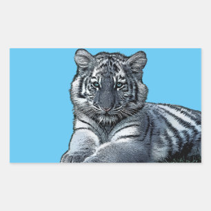 Sticker Rectangulaire bébé blanc tigre petit jungle safari animal art