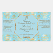 Sticker Rectangulaire Bébé Bleu feuille or damask cosmétique bouteille é (Devant)