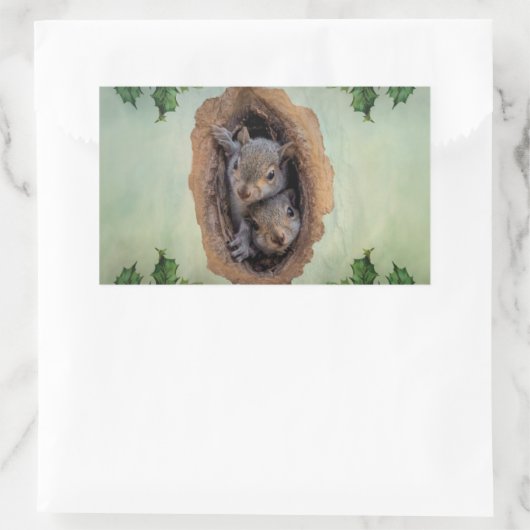 Sticker Rectangulaire Bébé écureuils gris Noël (Sac)
