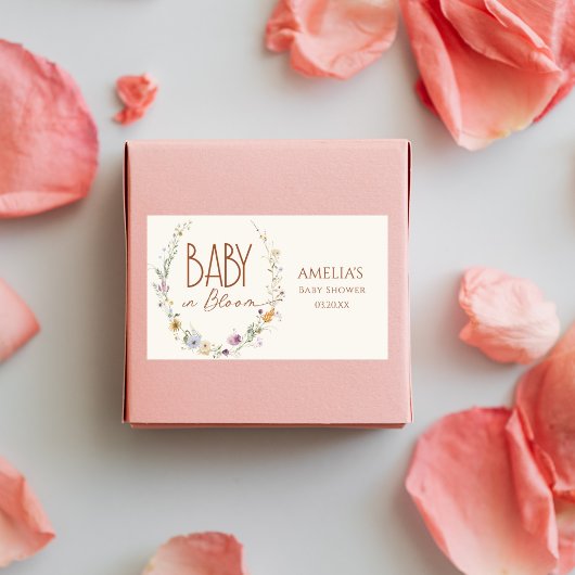 Sticker Rectangulaire Bébé en Fleur Rustique Terracotta Baby shower Flor