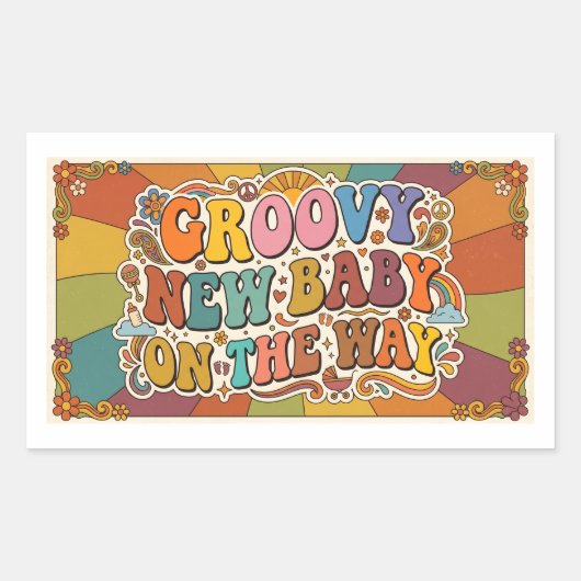 Sticker Rectangulaire Bébé Groovy en Route Rétro Soleil (Devant)