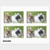 Sticker Rectangulaire Bébé lapin mignon lapins avec fleurs (Feuille)