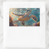 Sticker Rectangulaire Bébé mignonne tortue de mer avec bulles (Sac)