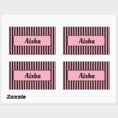 Sticker Rectangulaire Bébé rose noir Vintage Nom rayé (Feuille)