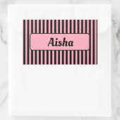 Sticker Rectangulaire Bébé rose noir Vintage Nom rayé (Sac)