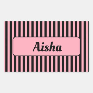 Sticker Rectangulaire Bébé rose noir Vintage Nom rayé