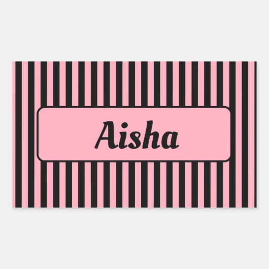 Sticker Rectangulaire Bébé rose noir Vintage Nom rayé (Devant)