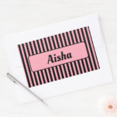 Sticker Rectangulaire Bébé rose noir Vintage Nom rayé (Enveloppe)