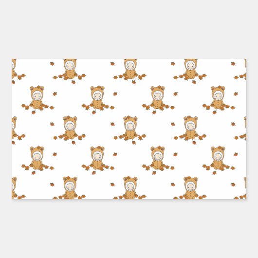 Sticker Rectangulaire Bébés d'automne mignons en chute Motif Feuille (Devant)
