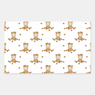 Sticker Rectangulaire Bébés mignons d'automne dans un motif de feuilles
