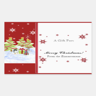 Sticker Rectangulaire Bébés mignons fantaisie de pingouin d'hiver en
