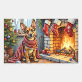 Sticker Rectangulaire Belgian Malinois Fireplace with Christmas Lights (Devant)
