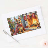 Sticker Rectangulaire Belgian Malinois Fireplace with Christmas Lights (Enveloppe)