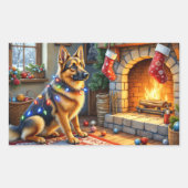 Sticker Rectangulaire Belgian Shepherd Fireplace with Christmas Lights (Devant)