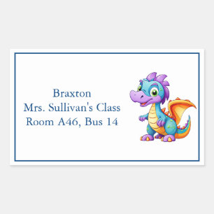 Sticker Rectangulaire Belle Cartoon Dragon Nametag