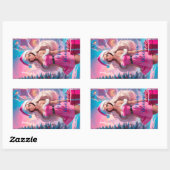 Sticker Rectangulaire Belle fille de Noël rose 01 (Feuille)