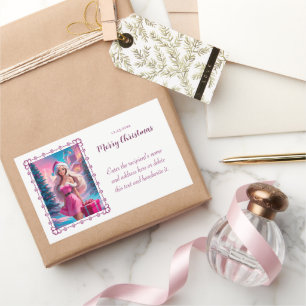 Sticker Rectangulaire Belle fille de Noël rose 01