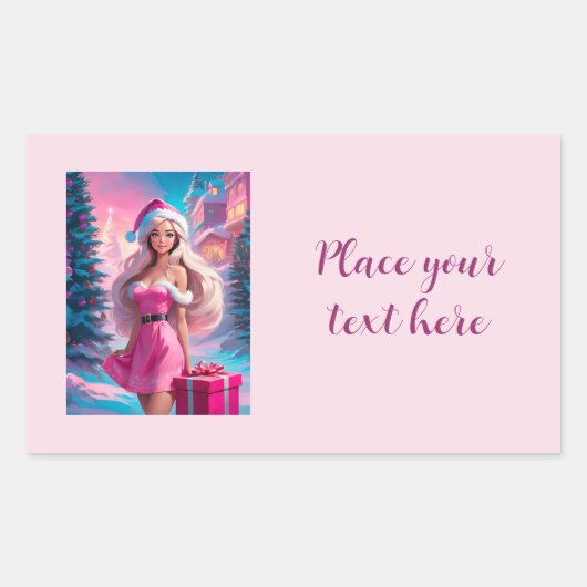 Sticker Rectangulaire Belle fille de Noël rose 01 (Devant)