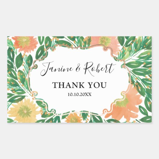Sticker Rectangulaire Belle Fleurs Aquarelle Peinture Mariage (Devant)