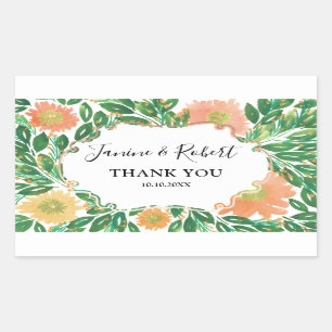 Sticker Rectangulaire Belle Fleurs Aquarelle Peinture Mariage