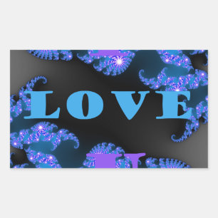 Sticker Rectangulaire Belle Galactique Blue Love Texte Motif Design,