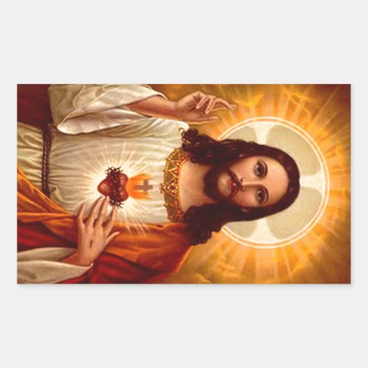 Sticker Rectangulaire Belle image religieuse Sacré Coeur de Jésus (Devant)