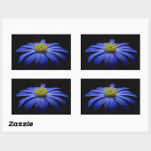 Sticker Rectangulaire Belle Jolie Fleur Bleue sur Noir (Feuille)