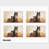 Sticker Rectangulaire Belle peinture de jument et de poulain (Feuille)