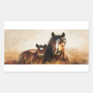 Sticker Rectangulaire Belle peinture de jument et de poulain