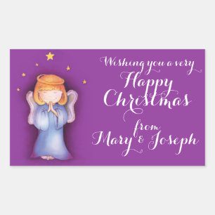 Sticker Rectangulaire Belle petite fille prier nom de l'art Noël marque 
