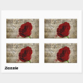 Sticker Rectangulaire Belle rose rouge notes piano tourbillonné (Feuille)