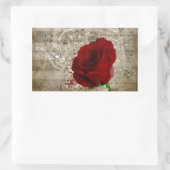Sticker Rectangulaire Belle rose rouge notes piano tourbillonné (Sac)