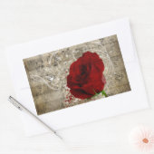 Sticker Rectangulaire Belle rose rouge notes piano tourbillonné (Enveloppe)
