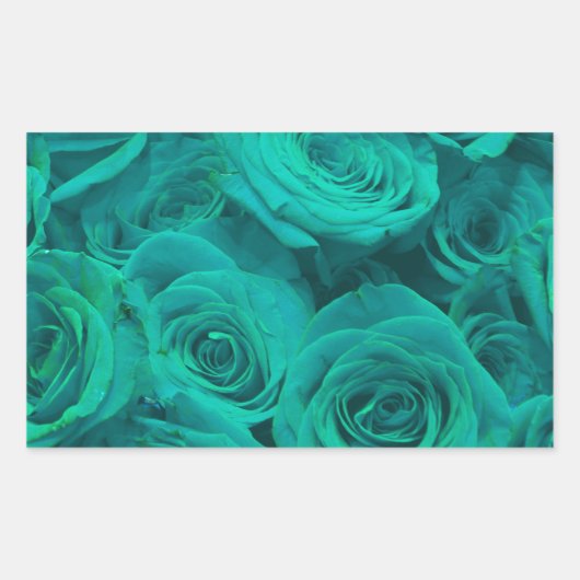 Sticker Rectangulaire Belles fleurs turquoises roses turquoises (Devant)
