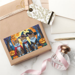 Sticker Rectangulaire Bengal Chats Citrouille Halloween drôle